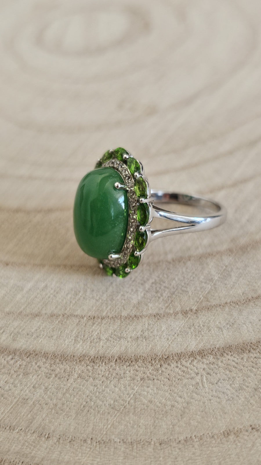925 Sterling Silver Jade Peridot Green Gemstone Statement Ring Size O 1/2