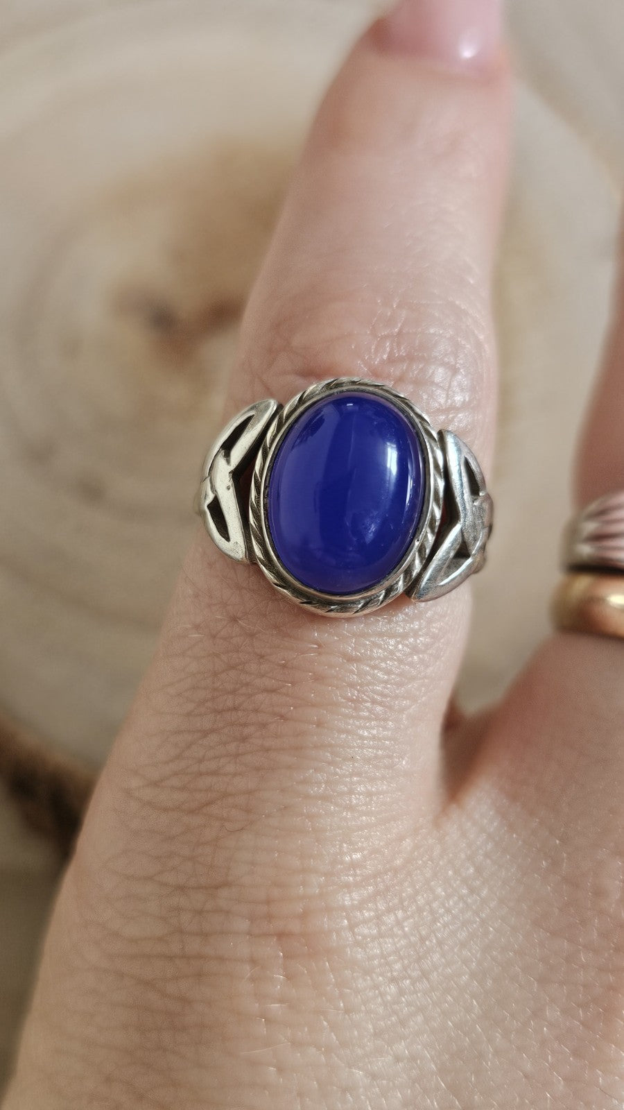 925 Sterling Silver Blue Chalcedony Cabochon Ring Size M 1/2 4.88g