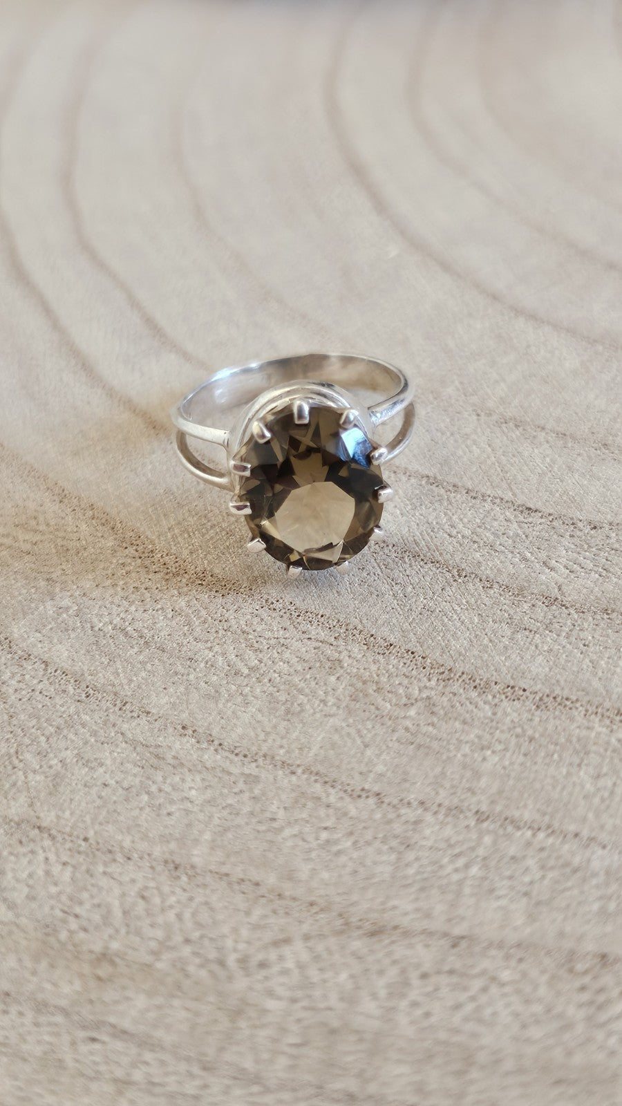 925 Sterling Silver Smoky Quartz Oval Solitaire Ring Size M 1/2 Hallmarked