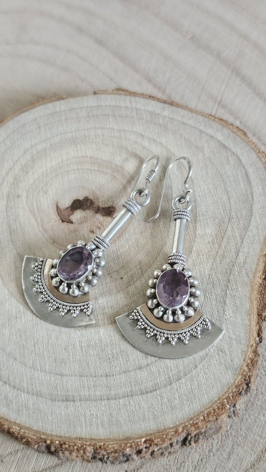 BA SUARTI 925 Sterling Silver Amethyst Drop Earrings Gold Detail 9.22g