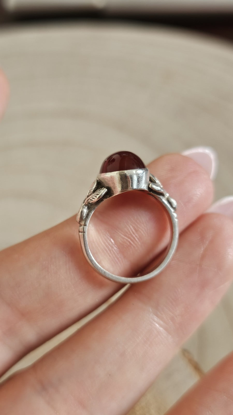 Vintage Sterling Silver Carnelian Cabochon Ring Size M 1/2 Stamped SILVER