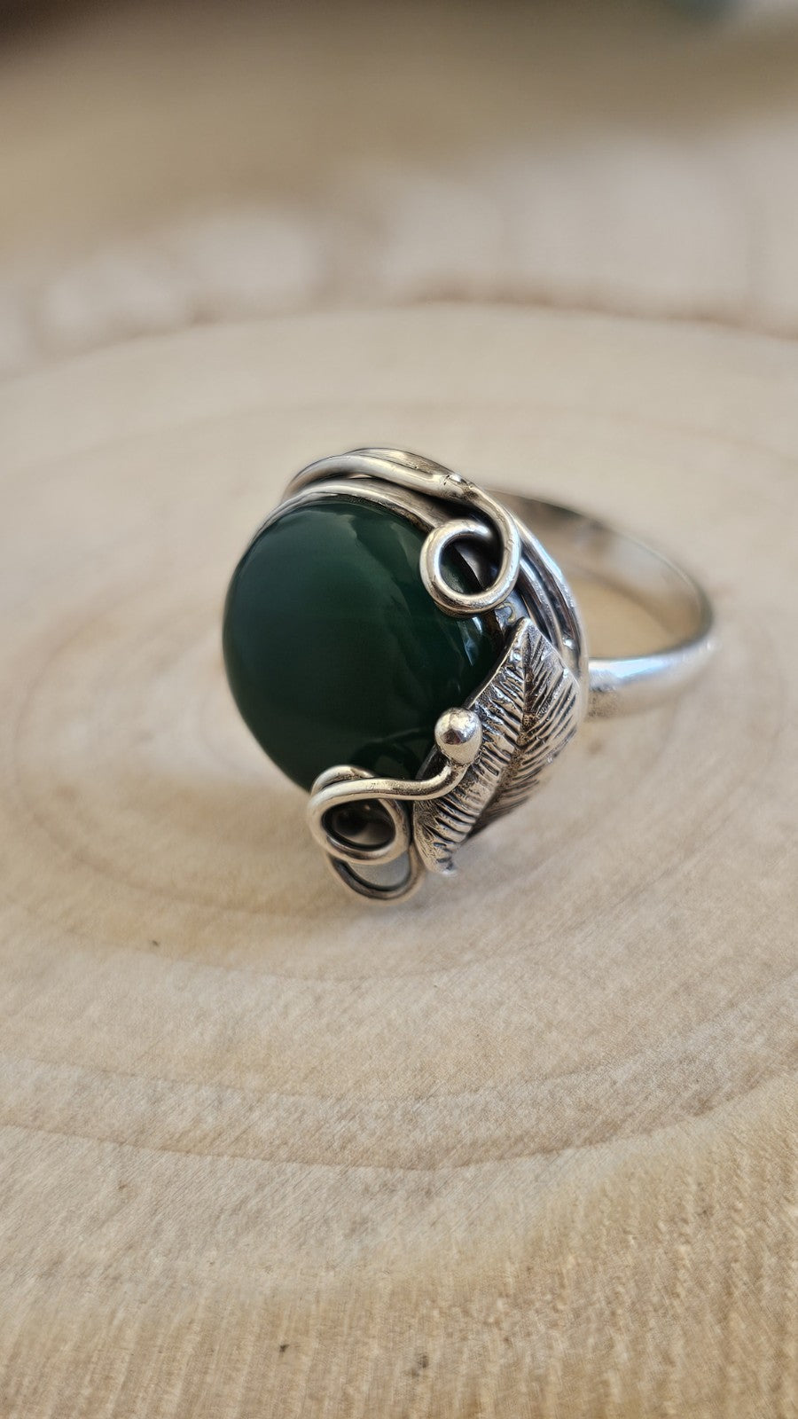 Vintage Sterling Silver Green Onyx Statement Ring Size S 7.92g