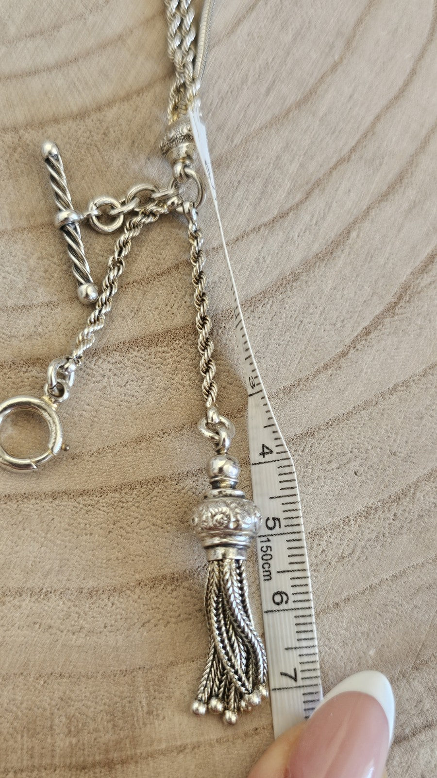 Antique Victorian 900 Silver Albertina Watch Chain Bracelet Tassel 17.88g