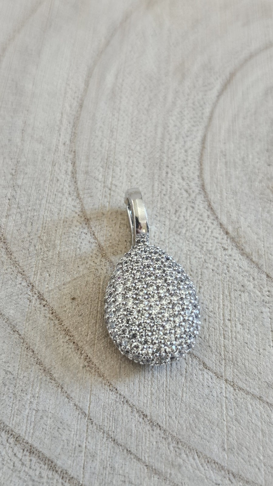 TI SENTO Milano 925 Sterling Silver CZ Pavé Oval Snap On Bale Pendant 3.68g