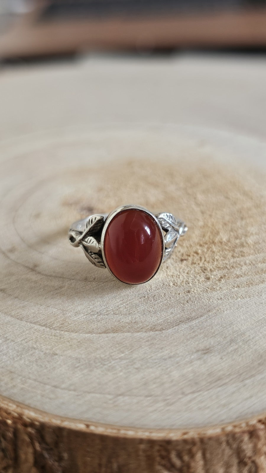 Vintage Sterling Silver Carnelian Cabochon Ring Size M 1/2 Stamped SILVER