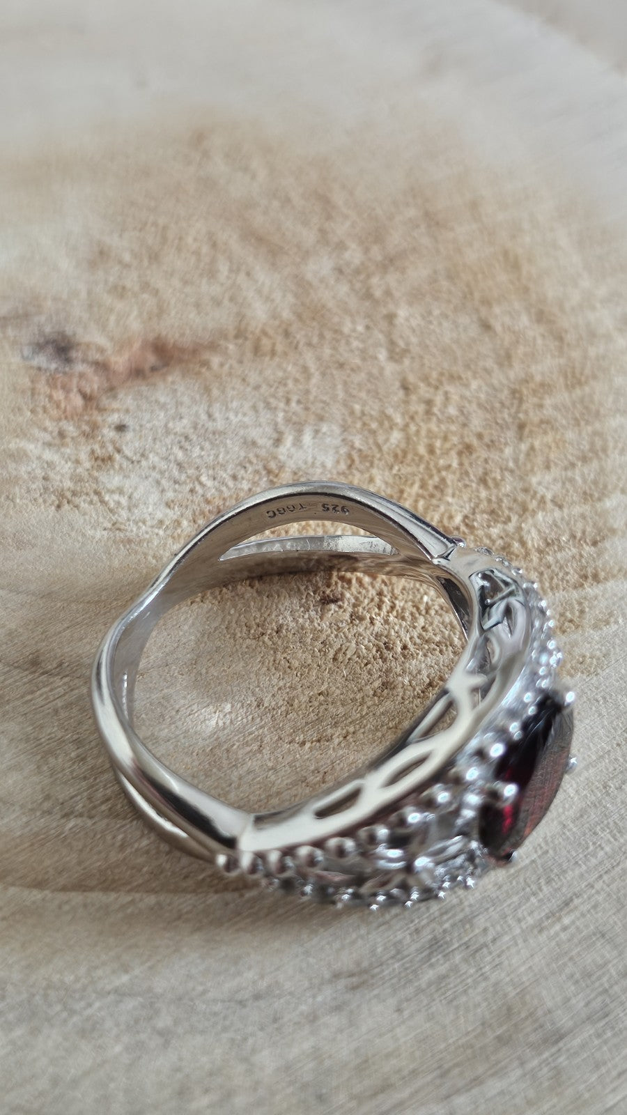 TGGC 925 Sterling Silver Garnet & Zircon Ring Size P 1/2 5.40g