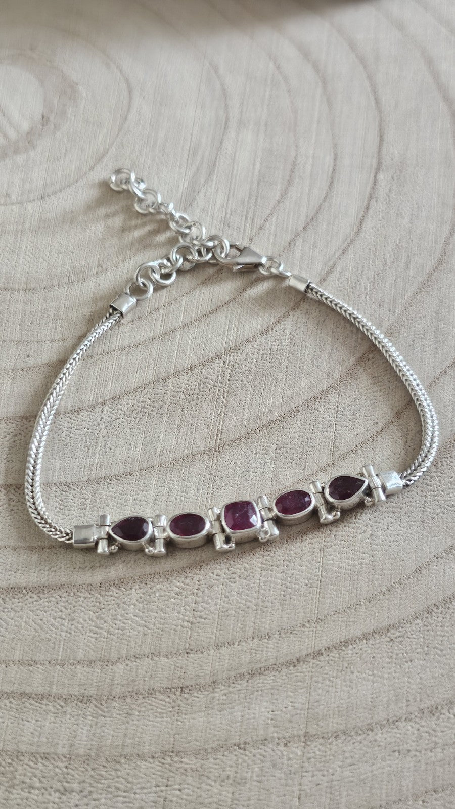 925 Sterling Silver Ruby Bracelet Adjustable 18–23cm 9.80g