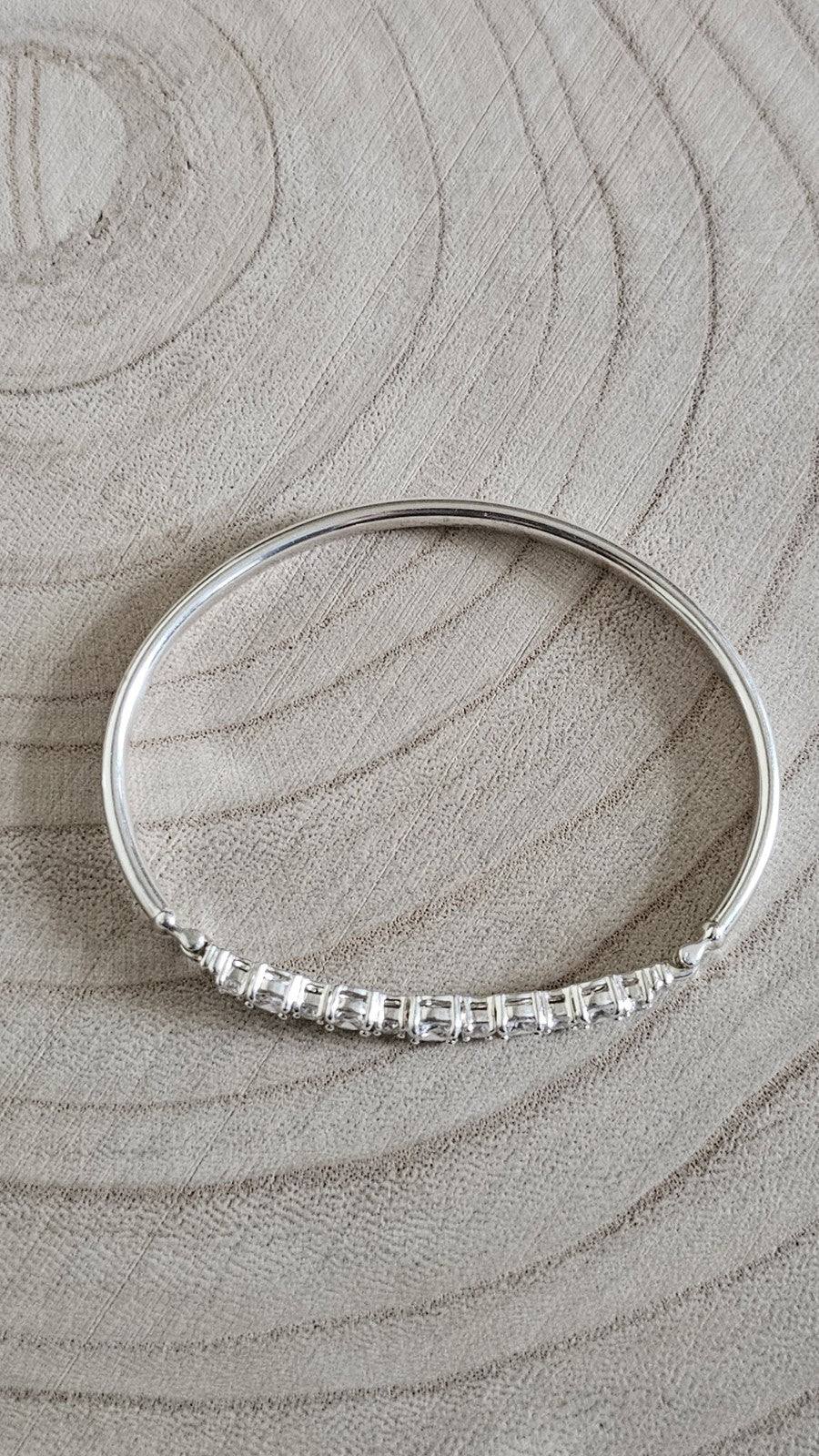 925 Sterling Silver CZ Tennis Style Hinged Bangle Bracelet 7" Fully Hallmarked