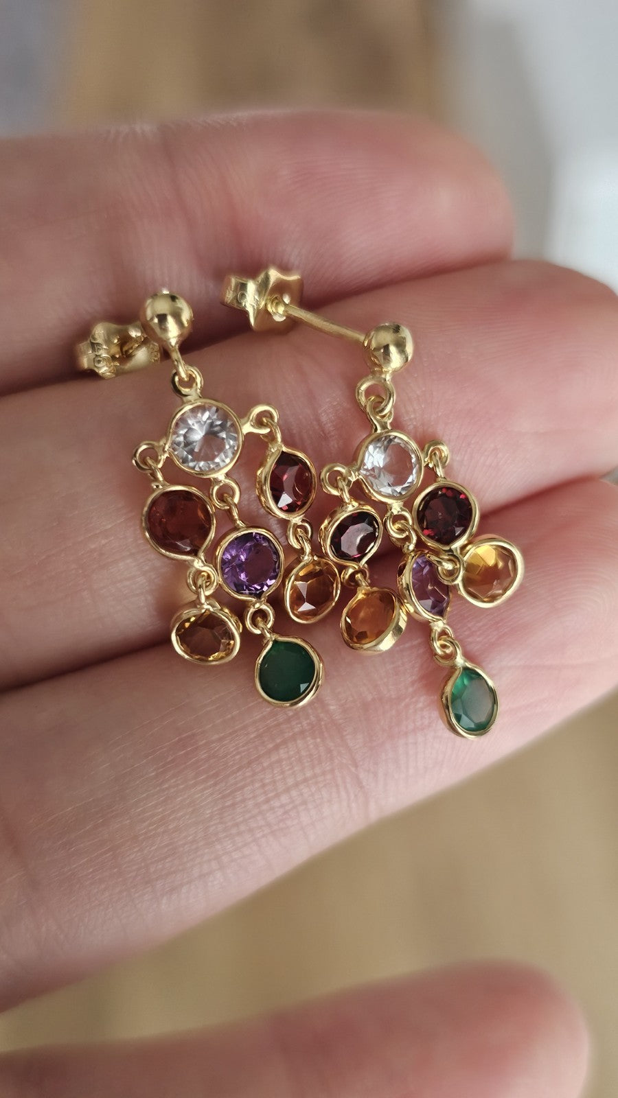 18ct Yellow Gold Multi Gemstone Chandelier Drop Earrings 3g Hallmarked