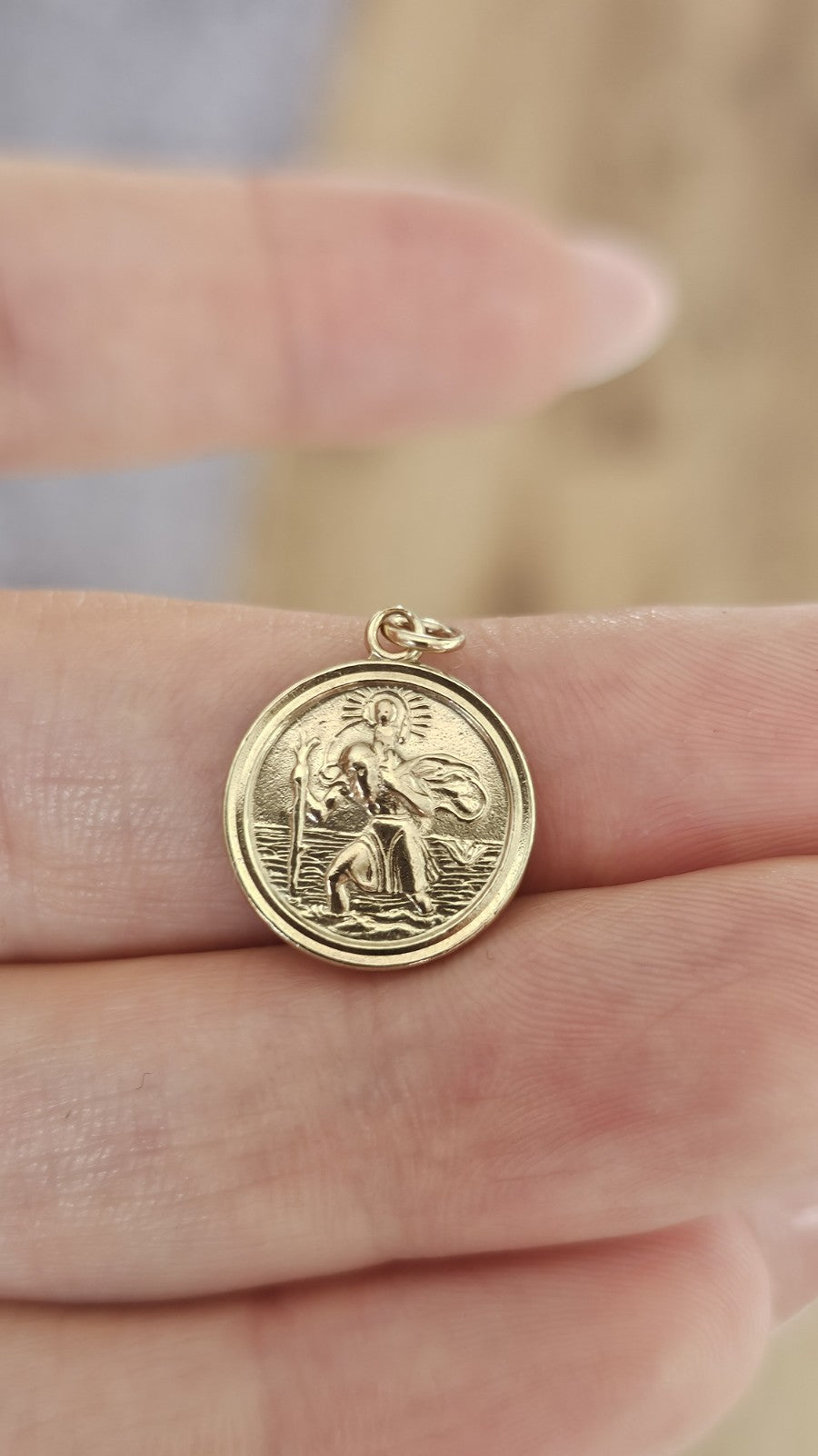 Vintage 1990 9ct Yellow Gold St Christopher Pendant Medal Birmingham ,1.67g