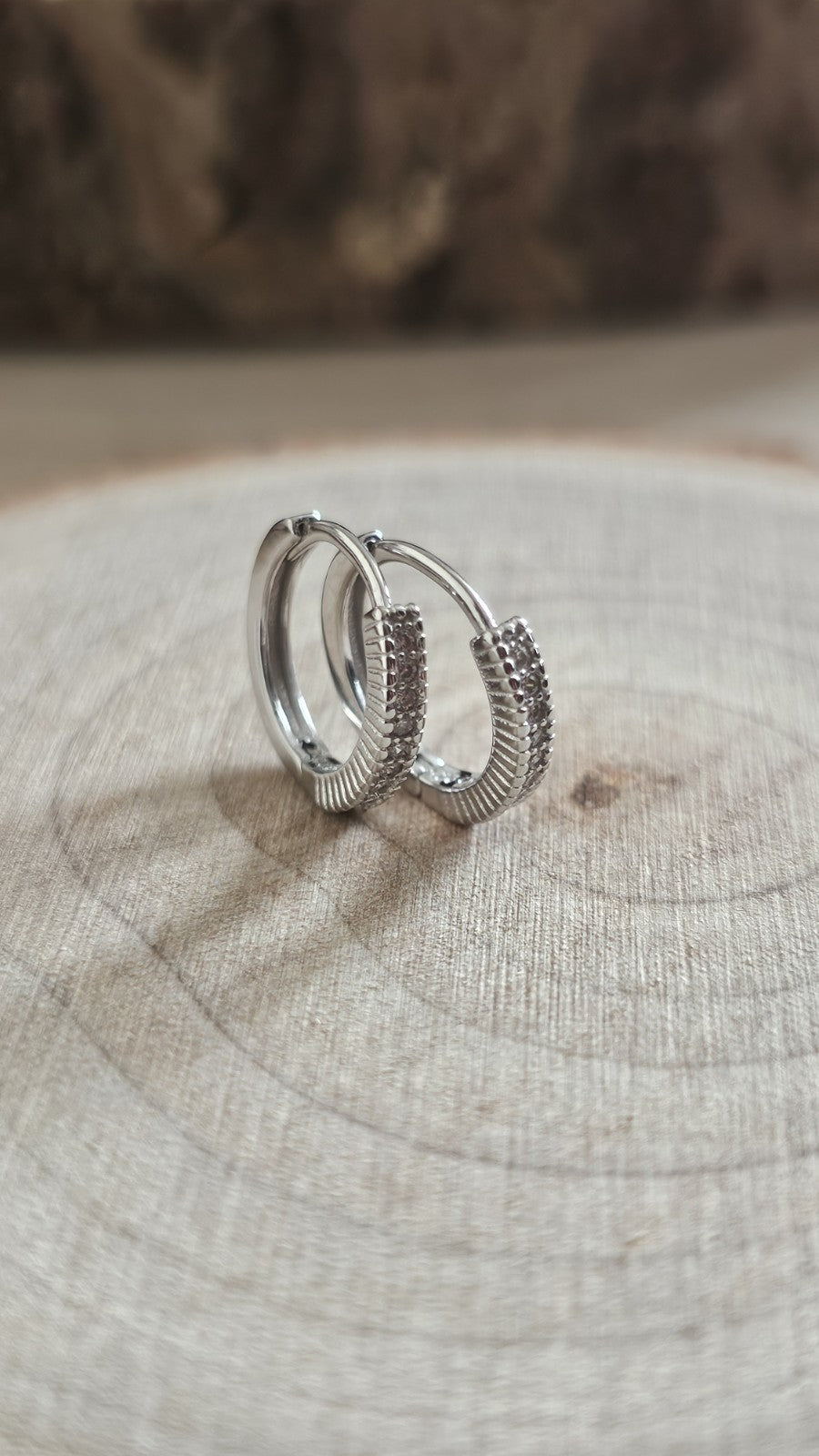 925 Sterling Silver CZ Huggie Hoop Earrings Rhodium Plated 13mm New