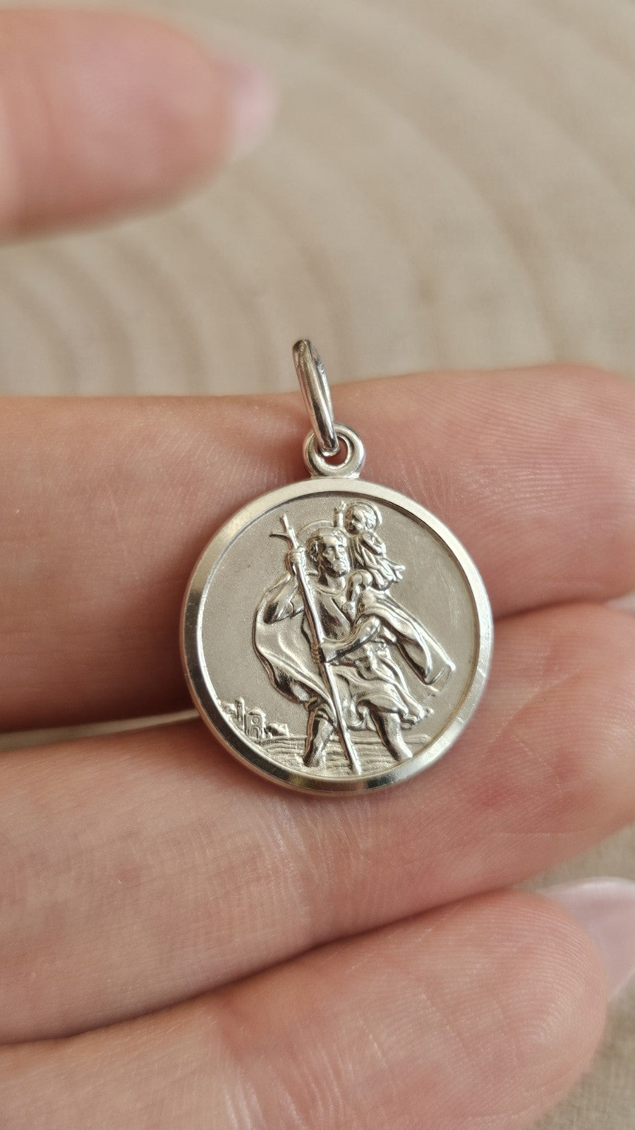 925 Sterling Silver St Christopher Travel Protection Medal Pendant Double Sided 