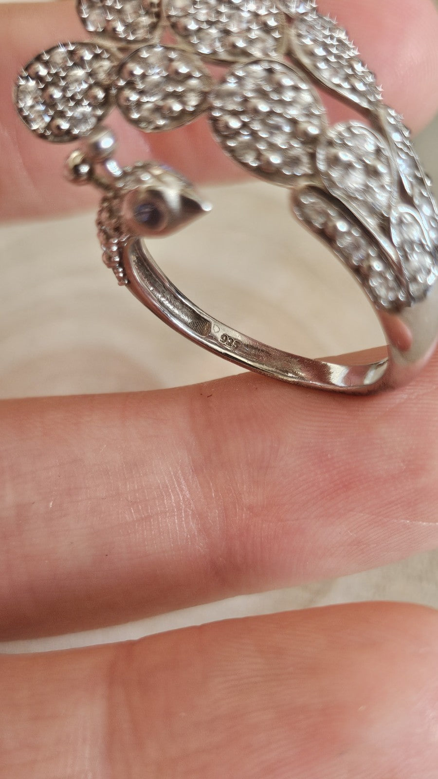 TGGC 925 Silver Natural Zircon Amethyst Peacock Ring Adjustable P 1/2