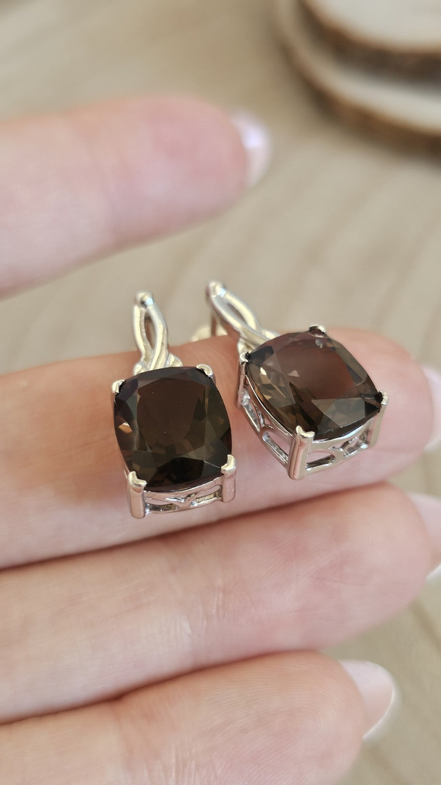 925 Sterling Silver TGGC Smoky Quartz Drop Earrings 5.78g 24mm