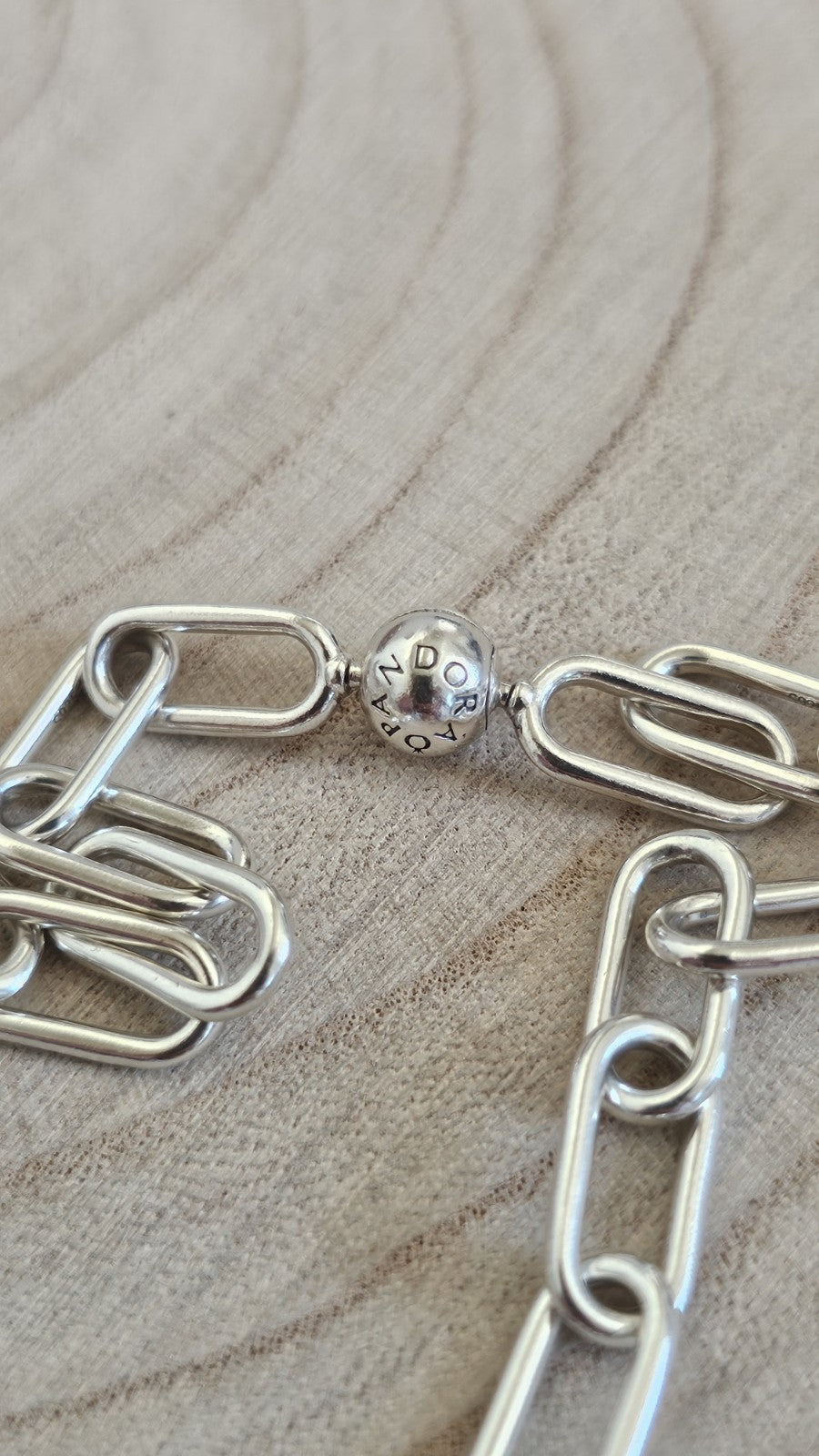 Pandora ALE 925 Sterling Silver Paperclip Chain Necklace Heart Charm 17.5"35.21g