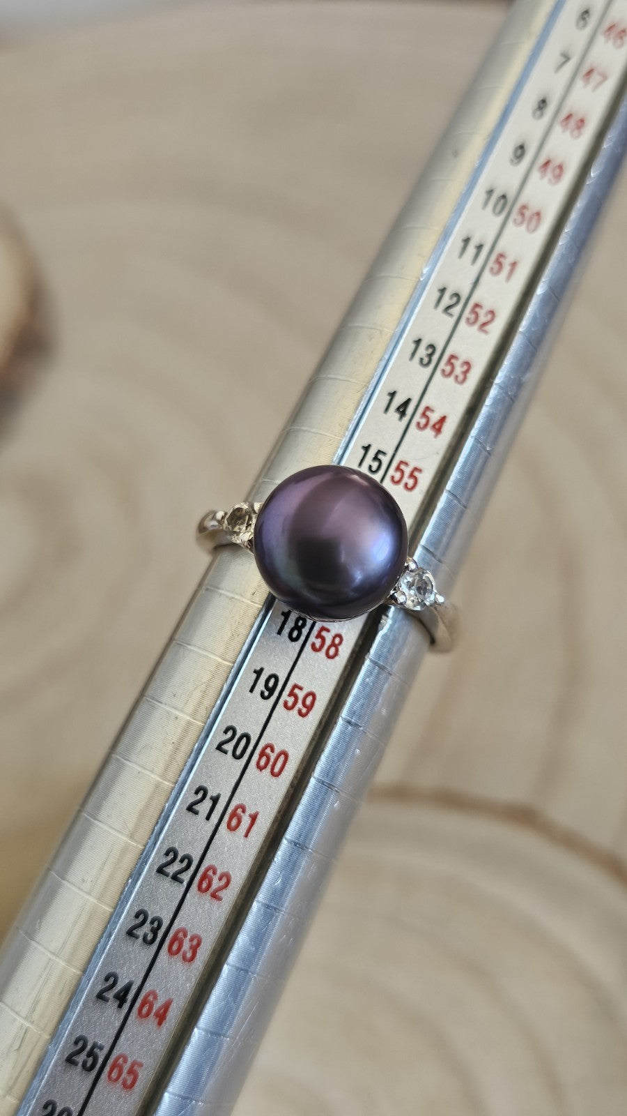 TGGC 925 Sterling Silver Peacock Pearl & Zircon Ring Size P 1/2