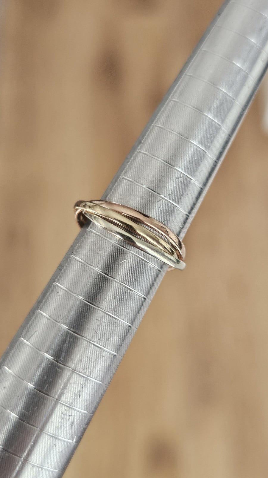 9ct Tri Colour Gold Russian Wedding Ring Triple Interlocking Bands Size K 1/2 