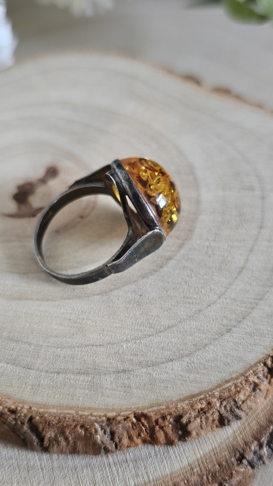 Vintage 925 Sterling Silver Amber Ring Size L 1/2 Honey Cognac 3.31g