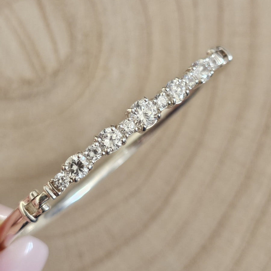 925 Sterling Silver CZ Tennis Style Hinged Bangle Bracelet 7" Fully Hallmarked
