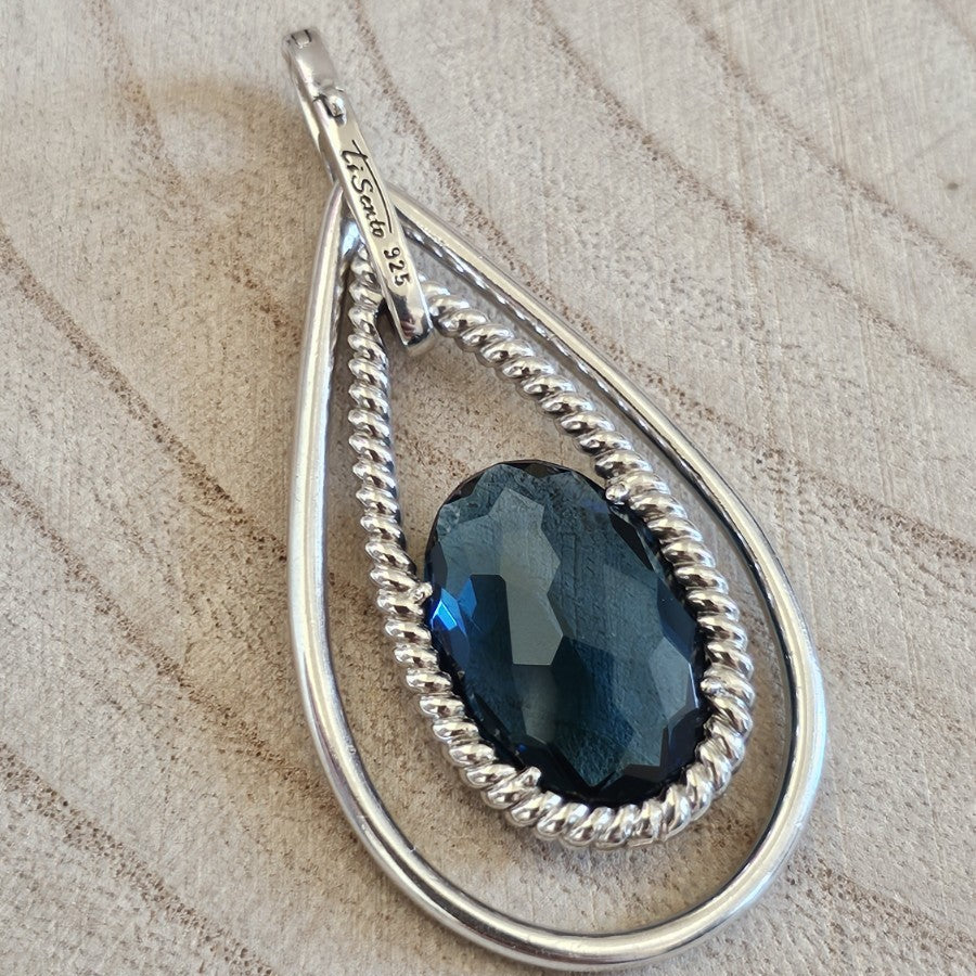TI SENTO Milano 925 Sterling Silver Blue Faceted Pendant Snap On Bail 9.4g