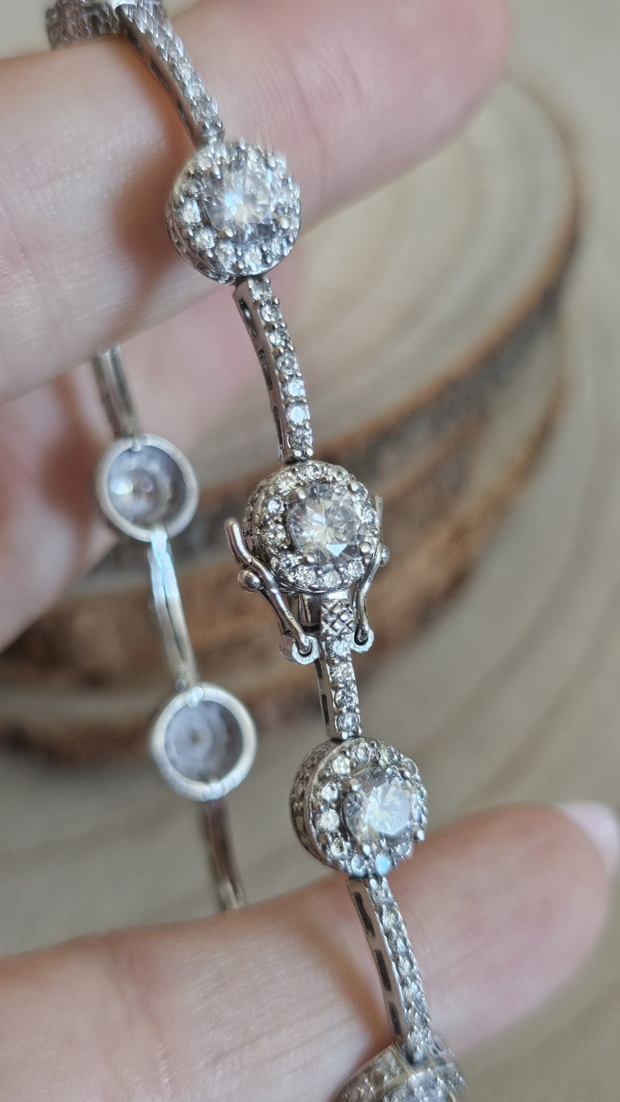 925 Sterling Silver CZ Halo Tennis Bracelet Full Hallmark 18cm 13.56g