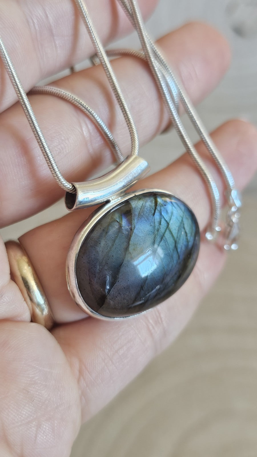 925 Sterling Silver Labradorite Pendant Necklace 20" Snake Chain 20.8g