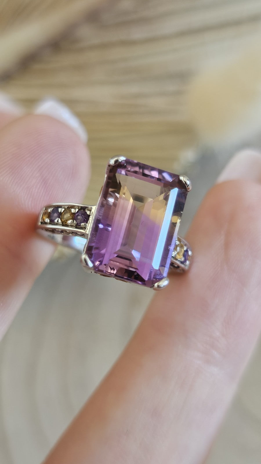 925 Sterling Silver Ametrine Amethyst Citrine Statement Ring Size N 1/2 5.85g