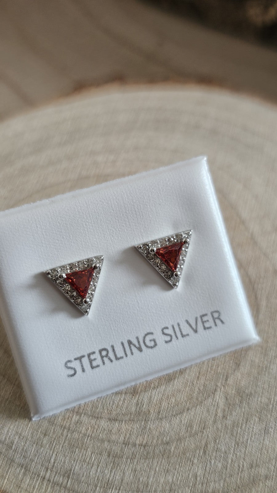 925 Sterling Silver Garnet Red CZ Triangle Stud Earrings 8.78mm