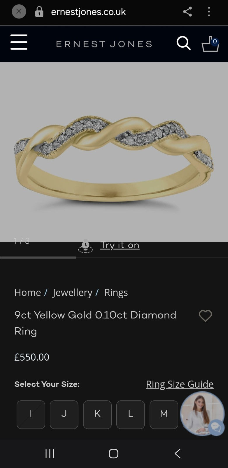💛 9ct Yellow Gold 0.10ct Natural Diamond Twist Ring – Ernest Jones – Size N½ 💎