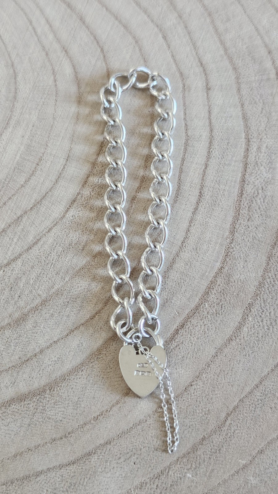 Vintage 1969 Sterling Silver Curb Bracelet Heart Padlock Hallmarked 14.38g