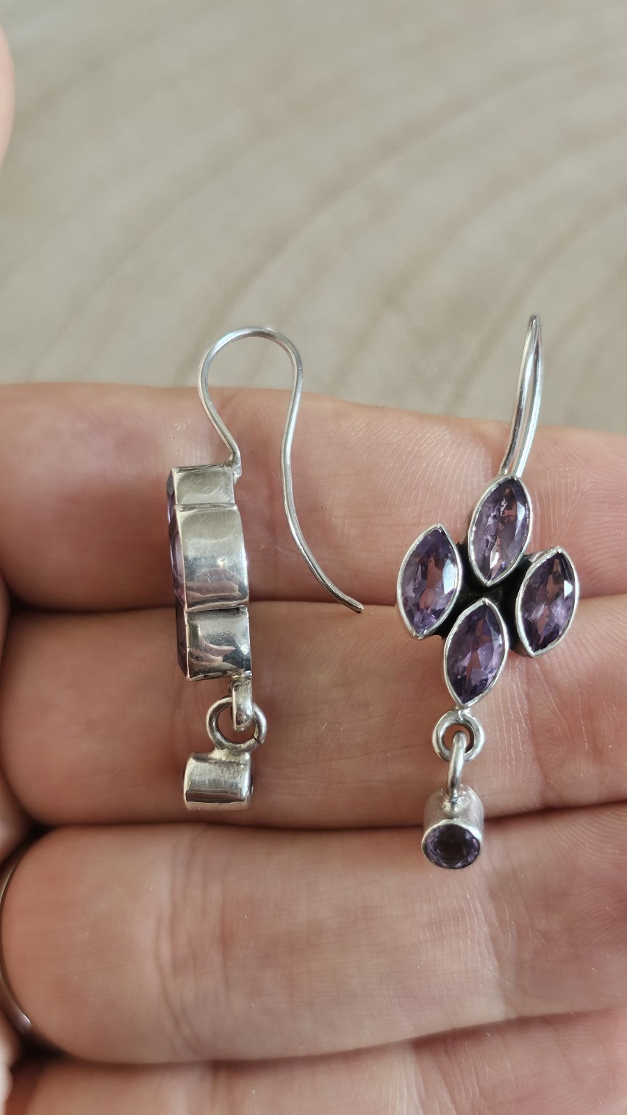 925 Sterling Silver Amethyst Floral Drop Dangle Earrings 