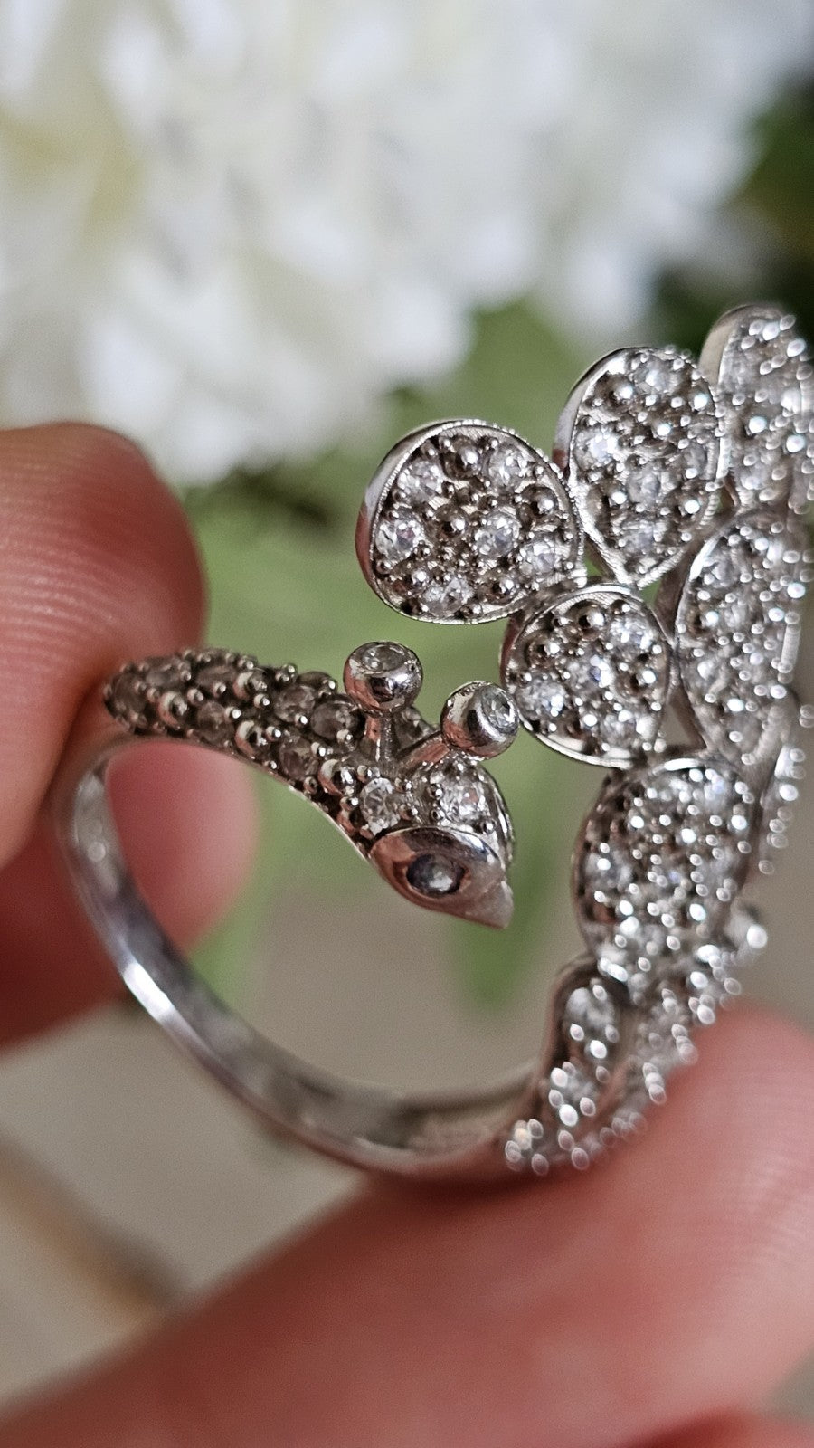 TGGC 925 Silver Natural Zircon Amethyst Peacock Ring Adjustable P 1/2