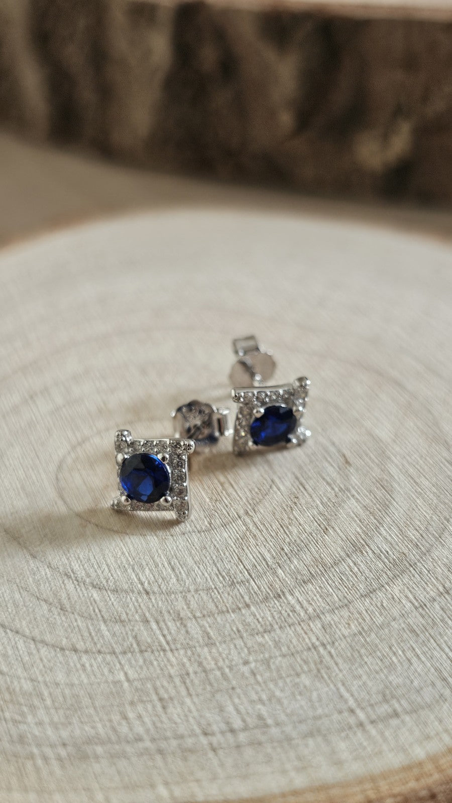 925 Sterling Silver Blue CZ Square Halo Stud Earrings Rhodium Plated 7mm New