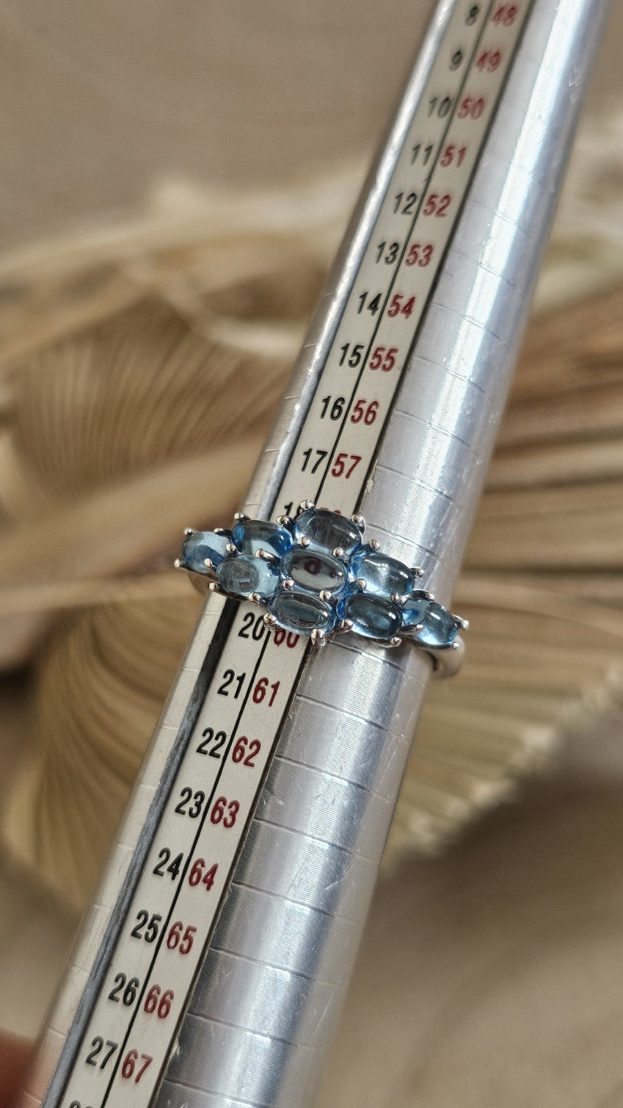 TGGC 925 Sterling Silver Blue Topaz Cabochon Cluster Ring Size R 1/2