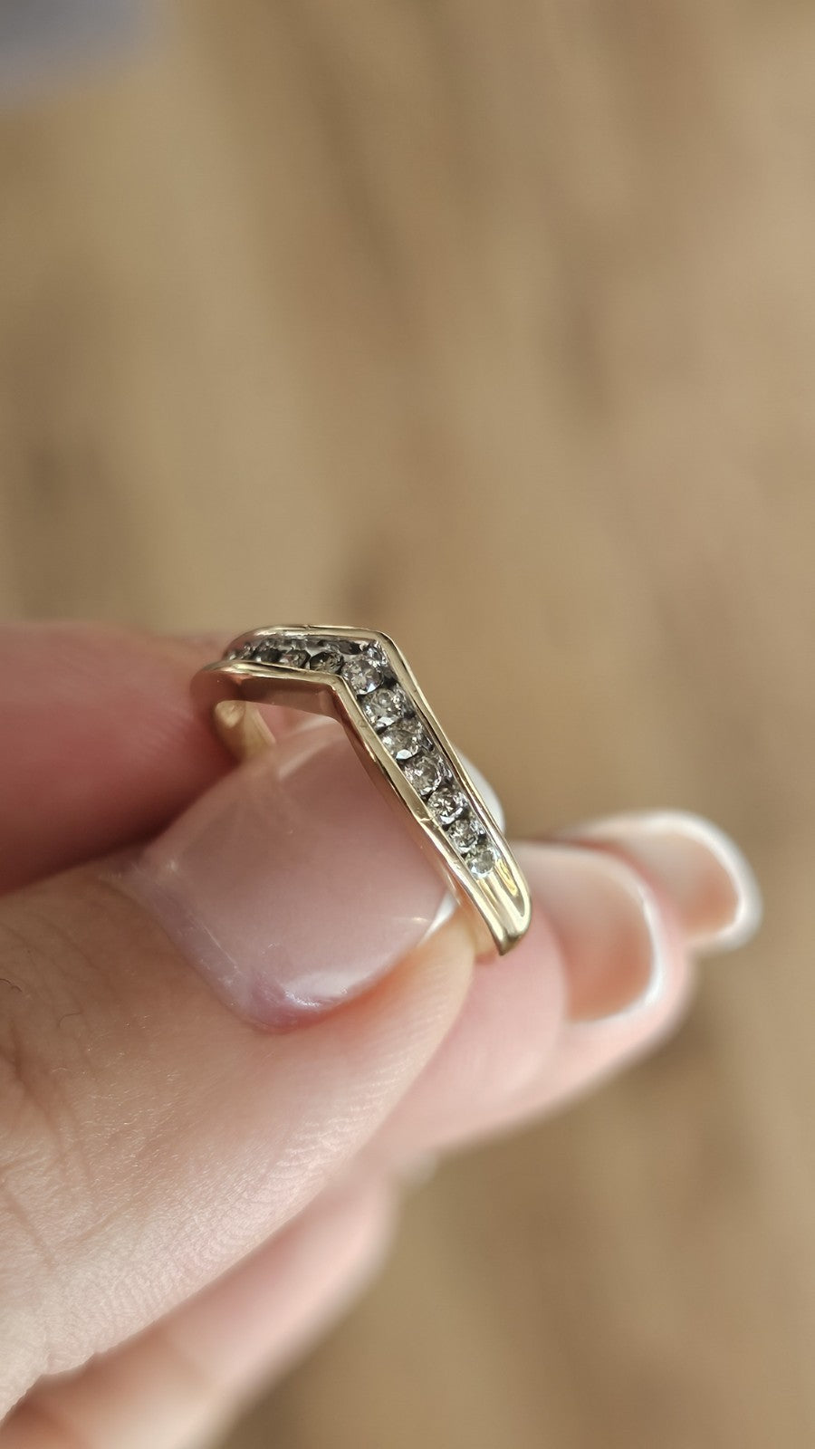 💎 9ct Yellow Gold 0.25ct Natural Diamond Wishbone Ring – Size N 💛
