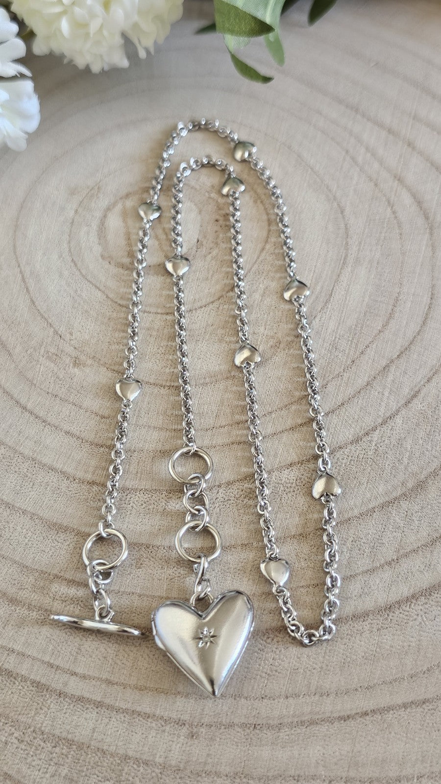 Hot Diamonds 925 Sterling Silver Heart Locket Diamond T-Bar Necklace 22–23"