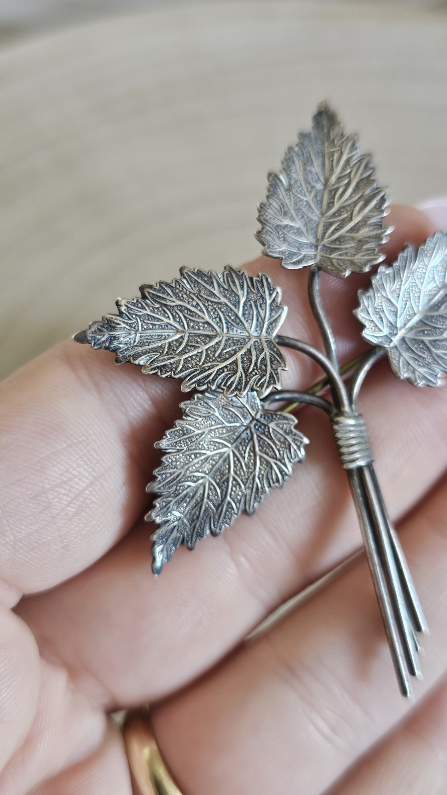 Vintage Silver Leaf Bouquet Brooch Stamped SILVER Botanical Leaves 6.46g