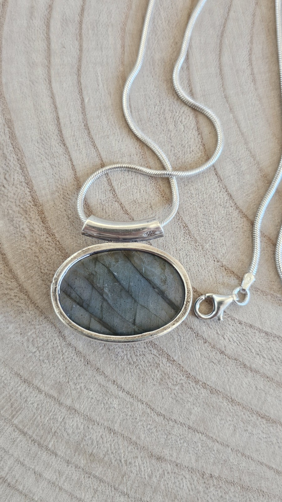 925 Sterling Silver Labradorite Pendant Necklace 20" Snake Chain 20.8g