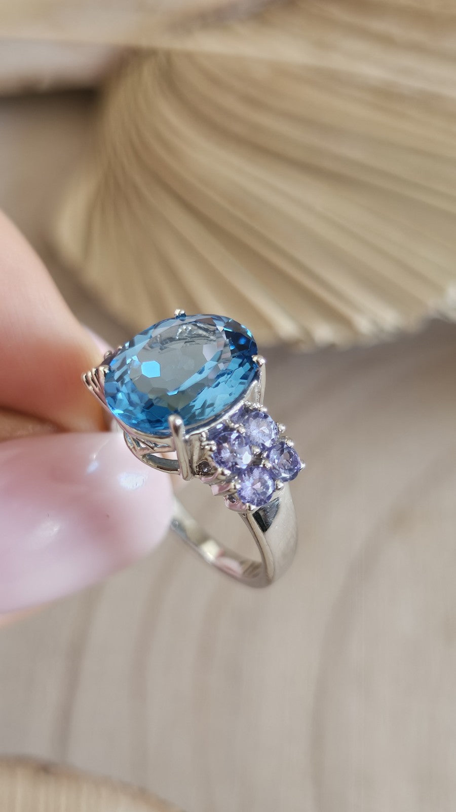 Sterling Silver Swiss Blue Topaz Tanzanite Cluster Ring Size N 4.64g