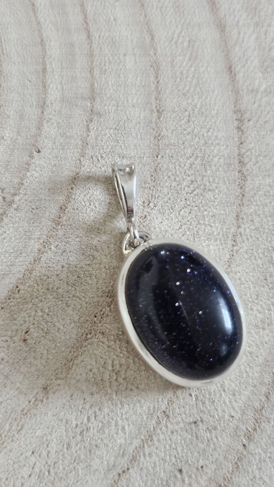 925 Sterling Silver Blue Goldstone Oval Pendant 6.40g , Length 31.63mm