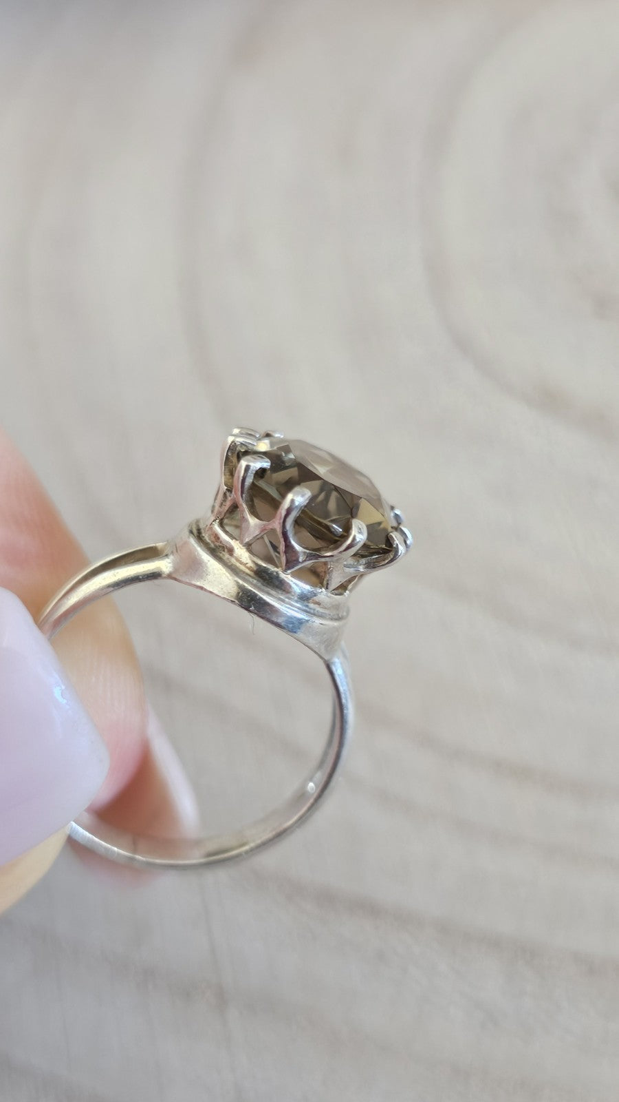 925 Sterling Silver Smoky Quartz Oval Solitaire Ring Size M 1/2 Hallmarked