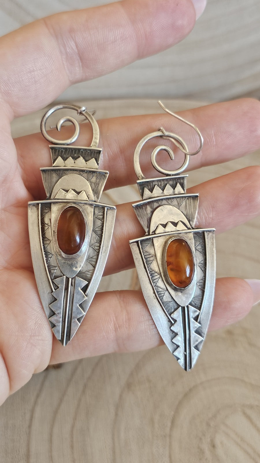 Vintage 1993 925 Sterling Silver Amber Drop Earrings Hallmarked 14g