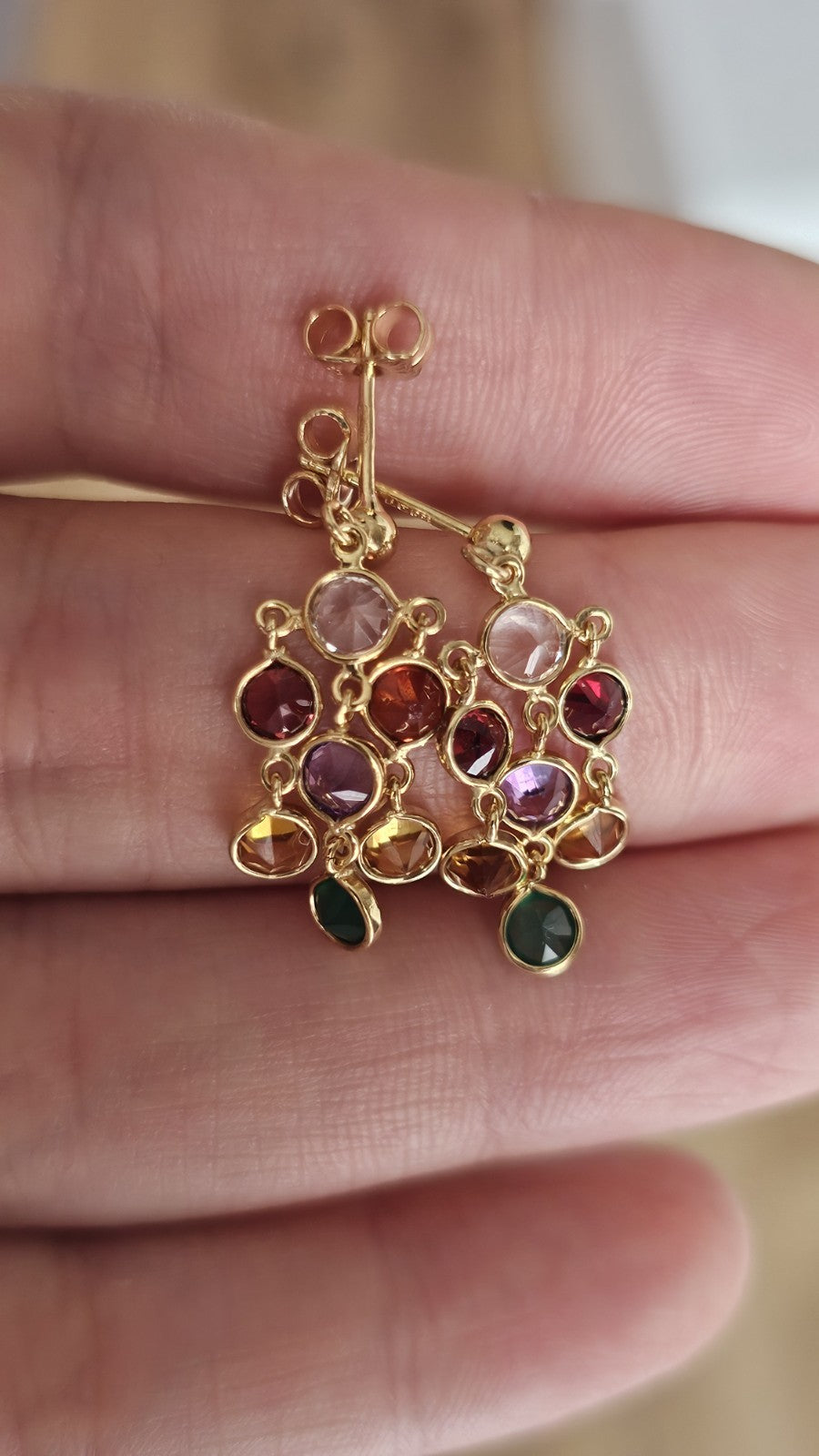 18ct Yellow Gold Multi Gemstone Chandelier Drop Earrings 3g Hallmarked