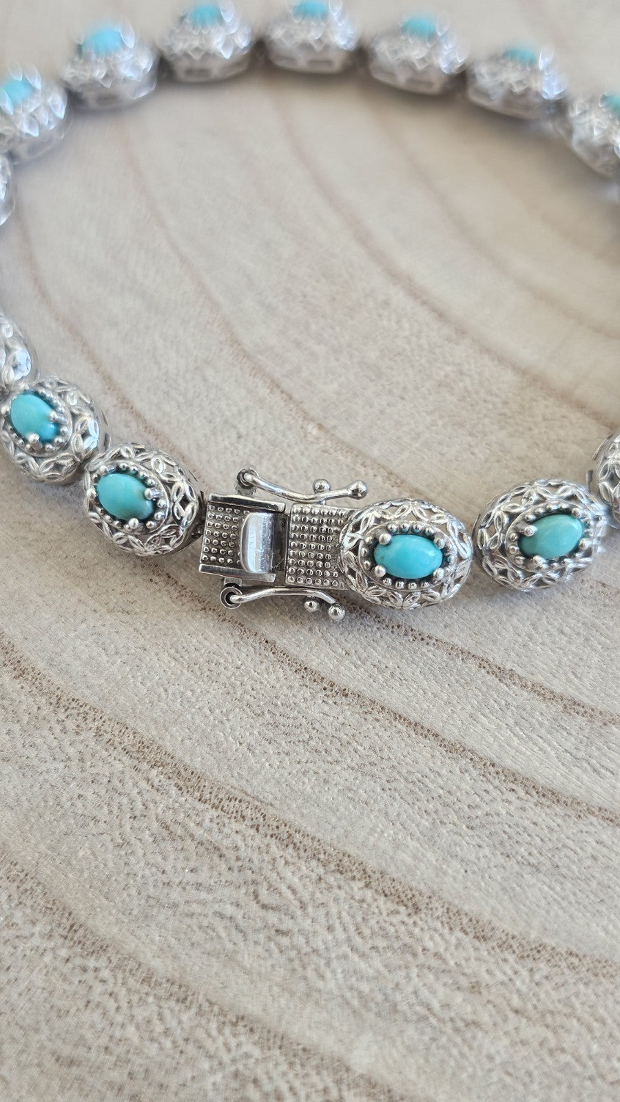 925 Sterling Silver Sleeping Beauty Turquoise Bracelet 8" Fully Hallmarked