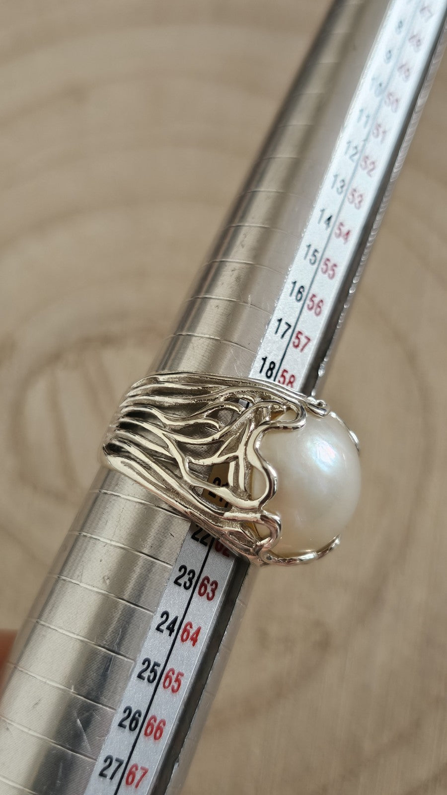 Vintage 925 Sterling Silver Large Pearl Statement Ring – Size R 1/2 – 7.59g