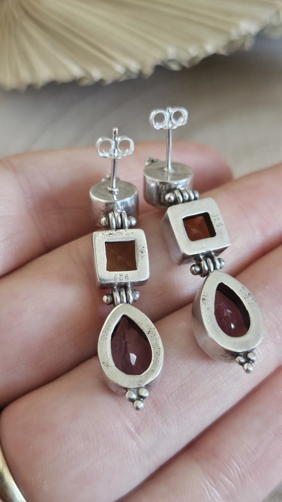 Vintage 925 Sterling Silver Pearl Citrine Amethyst Drop Earrings 12.12g