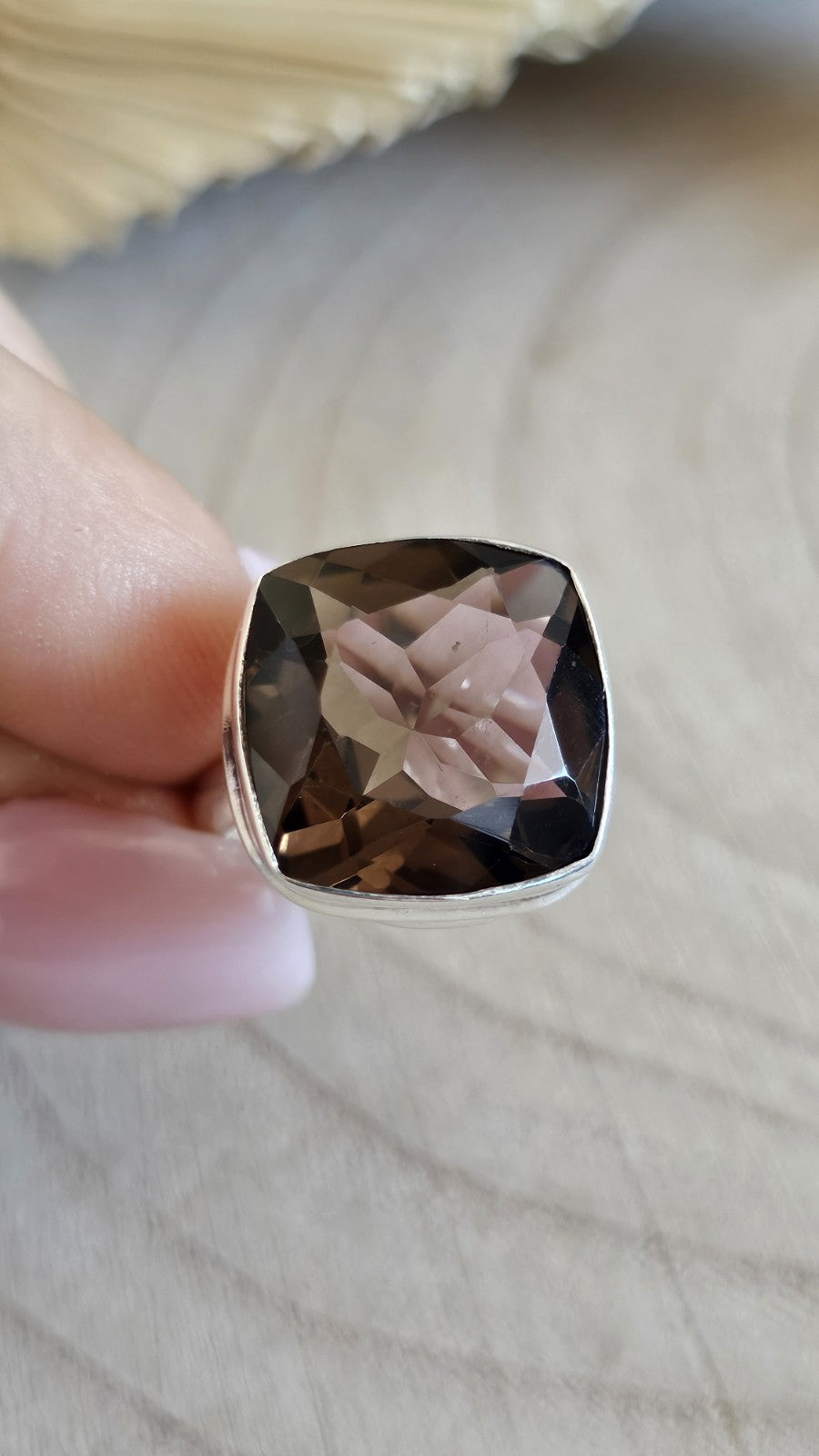 925 Sterling Silver Smoky Quartz Statement Ring Size P TGGC 8g