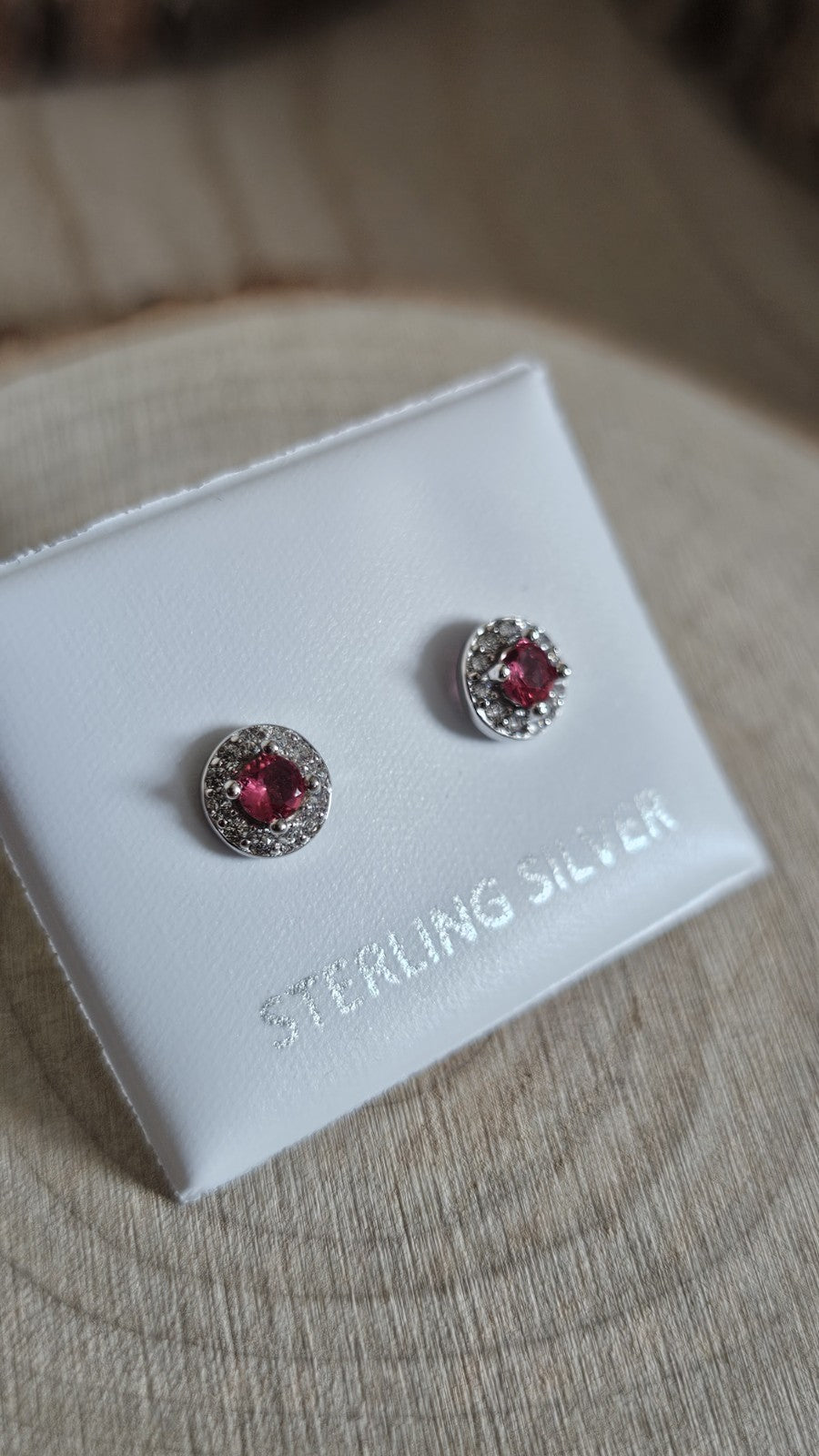 925 Sterling Silver fuchsia pink CZ Halo Stud Earrings 6mm Sparkling Round Studs