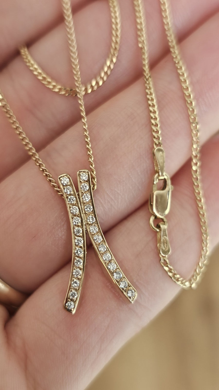 9ct Yellow Gold Natural Diamond Crossover Pendant Necklace 19" Hallmarked