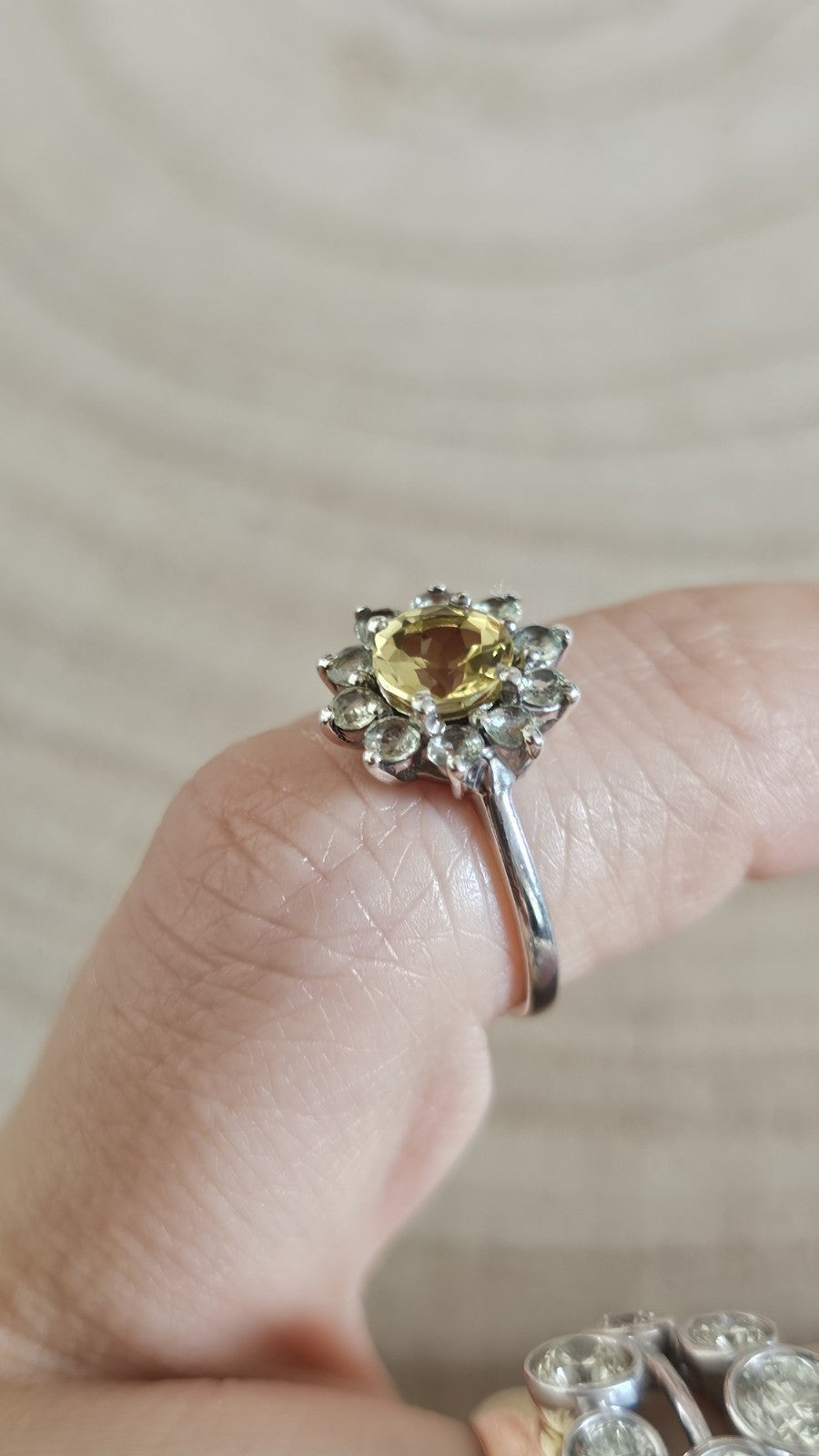 925 Sterling Silver Yellow Green Sapphire Cluster Ring TGGC Size J 1/2